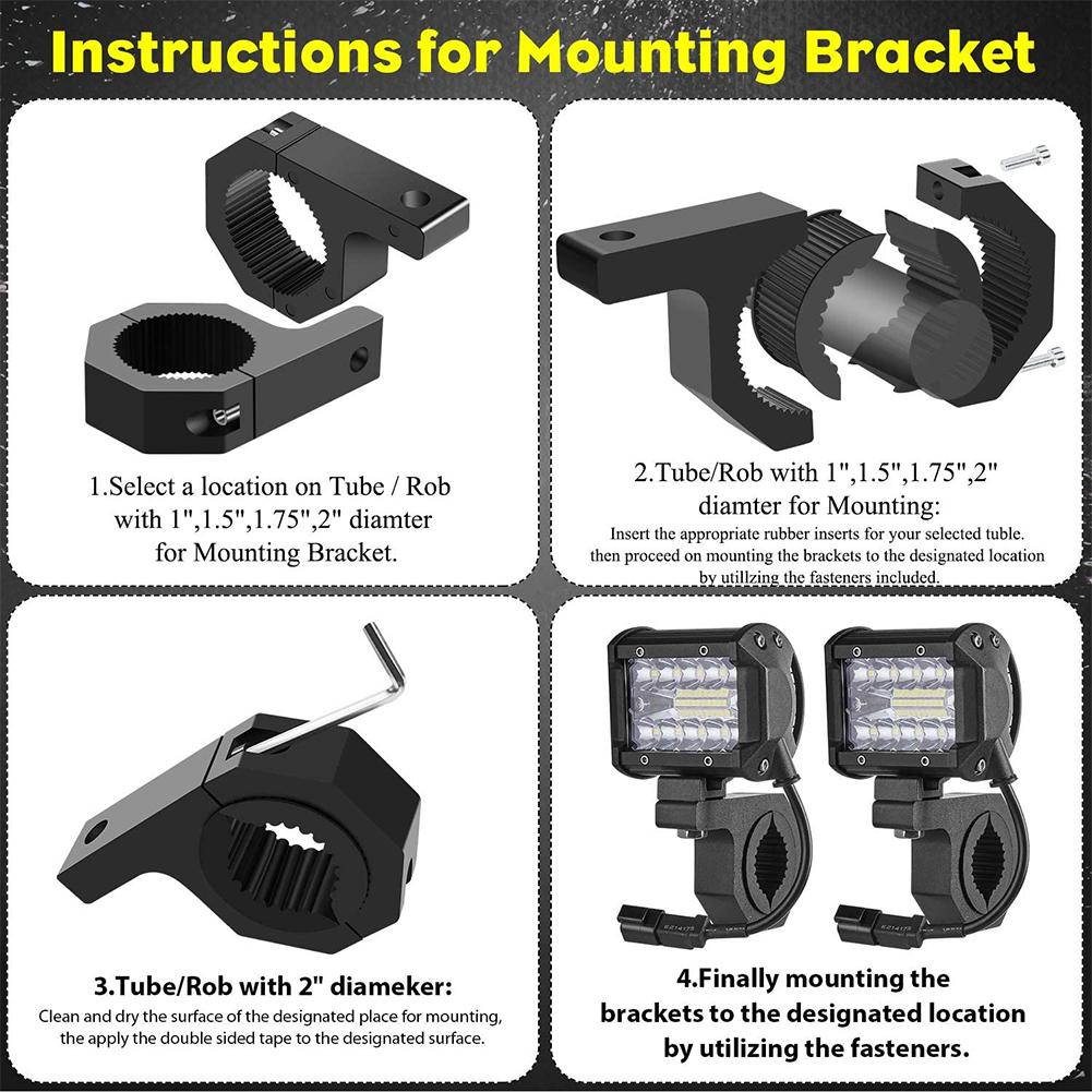 A pair of 25mm-45mm Bar Tube Clamp Sturdy LED Light Mounting Bracket horizontal rod pipe clamps for ATV UTV and Trucks