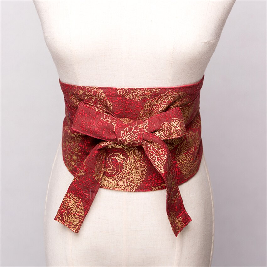 Japanse traditionele kimono riem retro harajuku kanagawa bloemenprint tailleband etnische cummerbunds vrouw yukata strik obi: Kleur 4