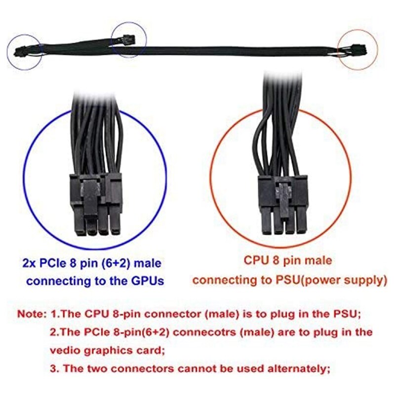 2Pcs Atx Cpu 8 Pin Man Dual Pcie 2X 8 Pin (6 + 2) man Power Adapter Kabel Voor Corsair Modulaire Voeding (60Cm + 20Cm)