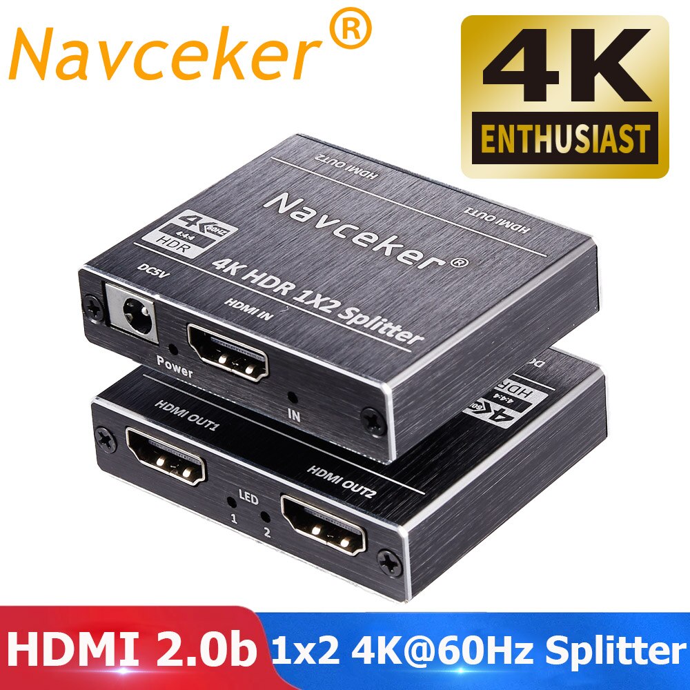 4K 60Hz HDMI Splitter 1x2 1x4 HDMI 2.0 Splitter 4K HDMI Splitter HDCP 2.2 4 Port HDMI Splitter Switcher voor PS4 Apple TV: 1x2 HDMI Splitter / US Power Plug