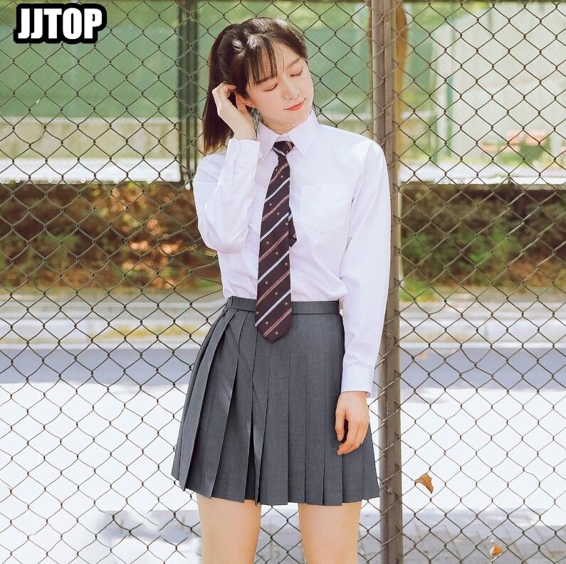 Japanischen GRAU schuluniform JK kurz-hülse o-ansatz ausgestattet taille hemd Japan orthodoxie Shirt falten Felsen JK Uniform einstellen