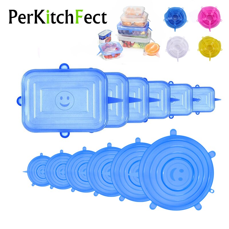 6PCS Silicone Cover Reusable Silicone Stretch Lids Adaptable Food Cap Universal Dish Airtight Lid Wrap Cover Kitchen Accessories