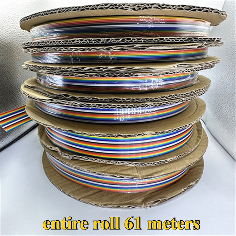 1/3/5/10/61 meter 10/14/16/20/26/34-60p /1.27mm -tons platt bandkabel med 2651 färger, regnbågsfärgad dupont-tråd för idc 2.54mm fc-kontakt