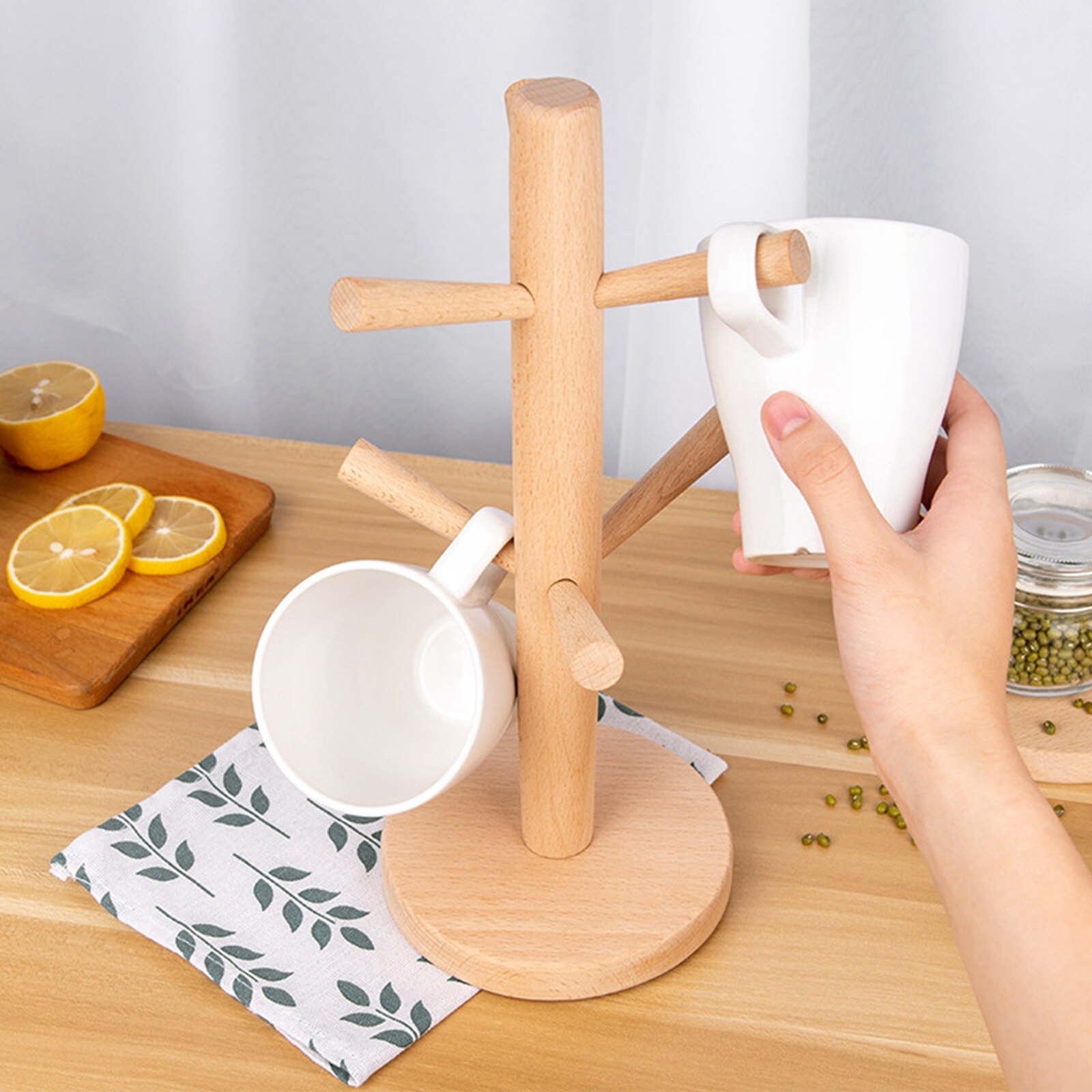 Mug Holder Tree, Wooden Cup Holder Mug Tree Holder Rack Tabletop Holder, Tea Coffee Mug Hooks Mug Cup Tree Storage Display Stand