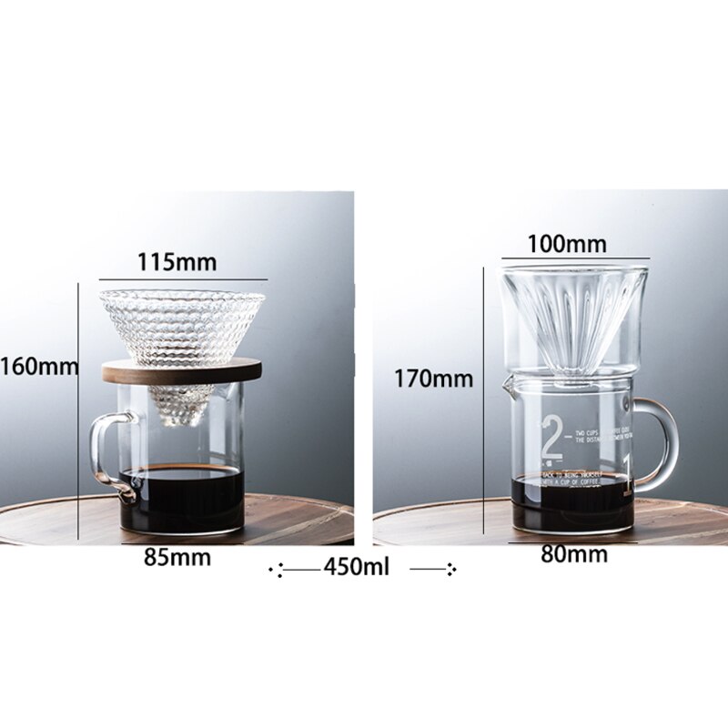 Double layer Coffee Filter Set V60 Glass Coffee Dripper 1-2 Cup Coffee Sharing Pot Brew Coffee Filter Funnel Reusable Coffee Jug