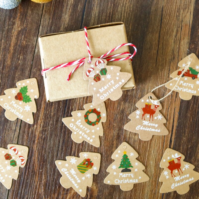 48 stk god jul diy kraft tags etiketter indpakningspapir hængemærker julemanden papirkort xmas festartikler