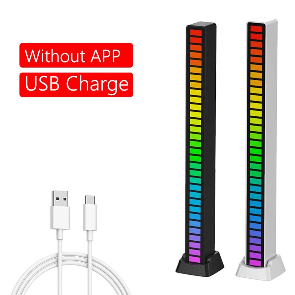 Barra de luz LED RGB para coche y hogar, lámpara ambiental con Control de sonido, música, ambiente, Pickup Rhythm, USB/tipo C, 32 LED: USB Powered No App / Blanco