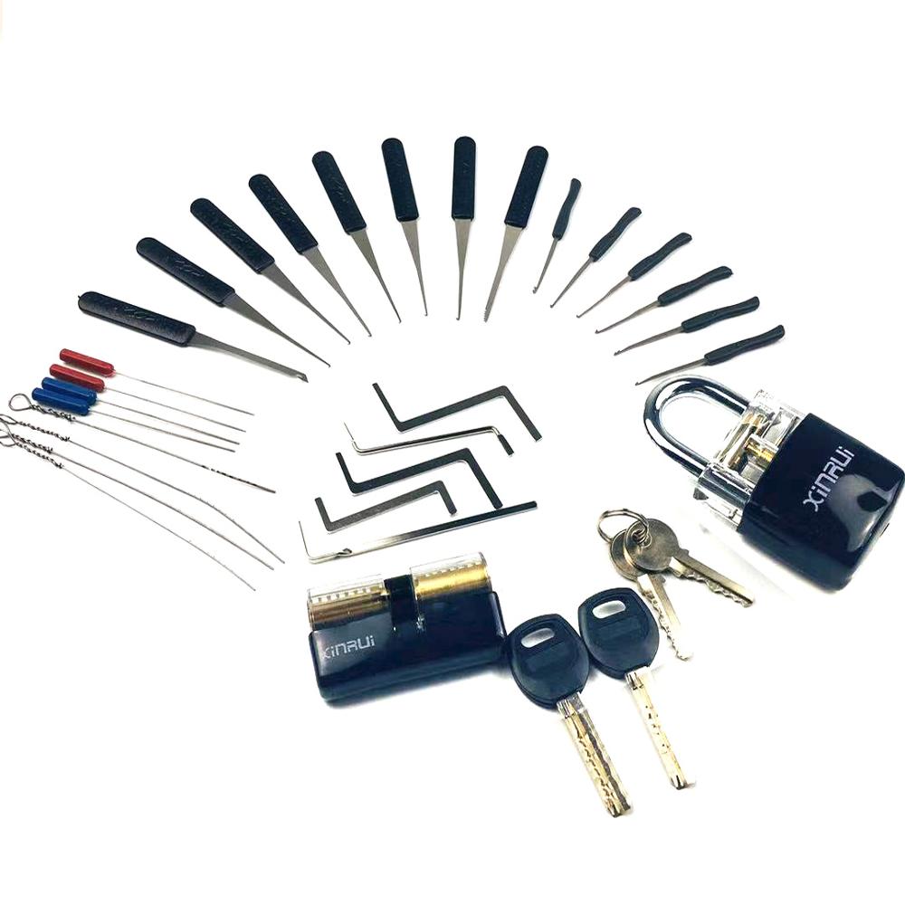 5 in 1 Lock Pick Set Combination for Beginner Training,2pcs Transprent Practice Lock ,12pcs+10pcs Broken Key Remove Tool,5pcs Te