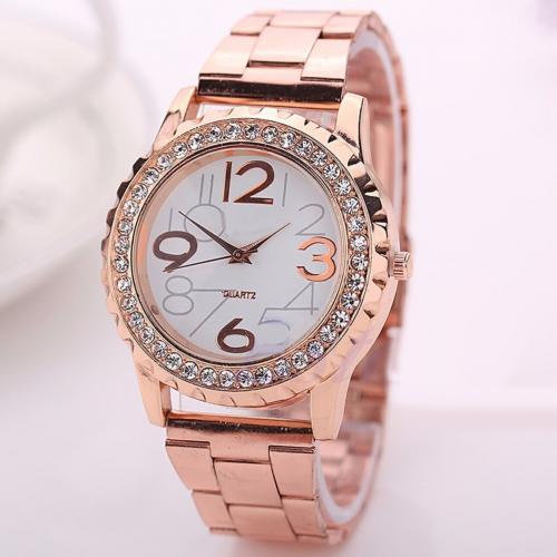 Unisex Rhinestone Rvs Band Analoge Quartz Paar Horloge Dames Jurk Horloges Luxe: Rose Gold