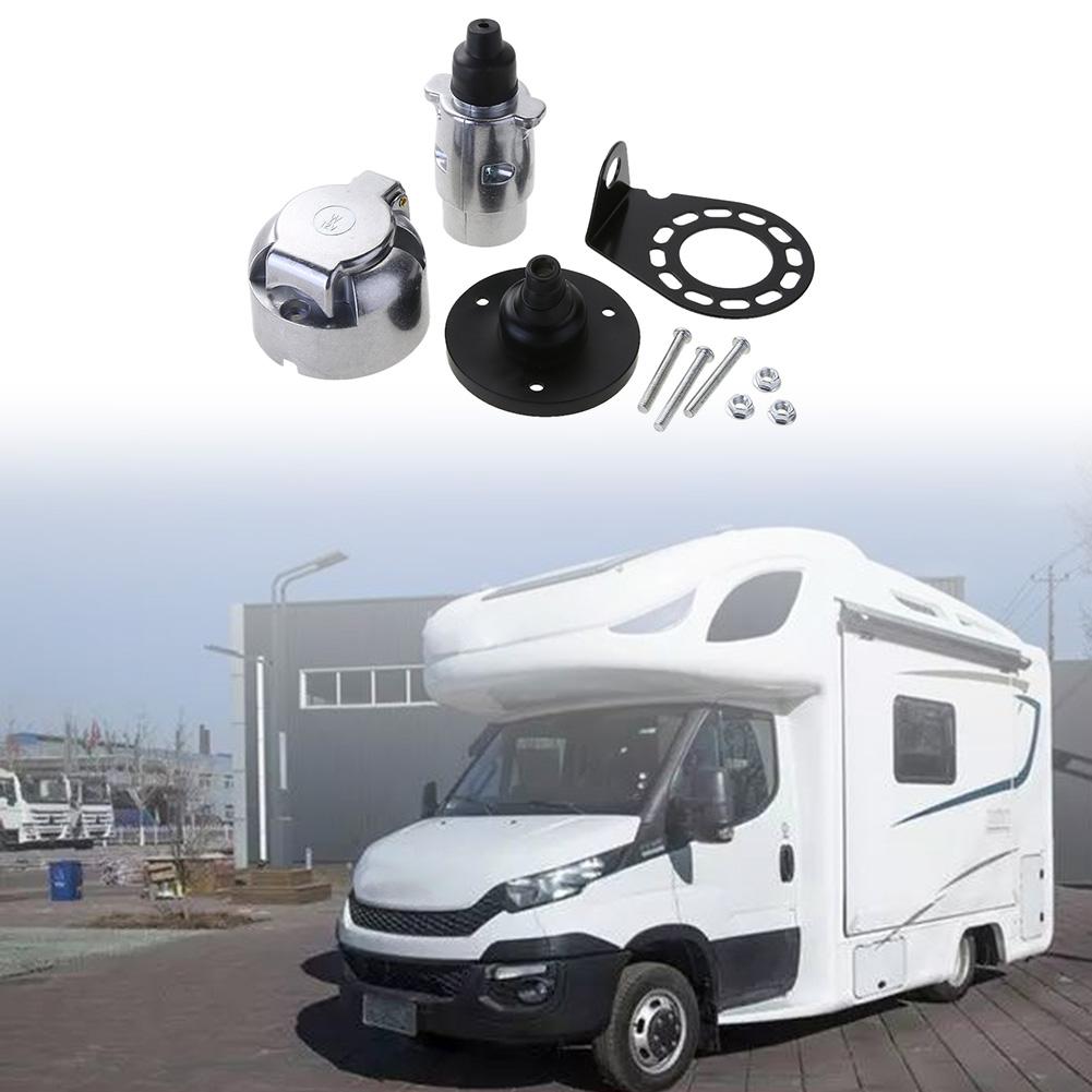 12V 7 Way RV Boat Truck Trailer Metal Plug Connector Adapter With Socket Kit For European Standard RV Trailer Accessories