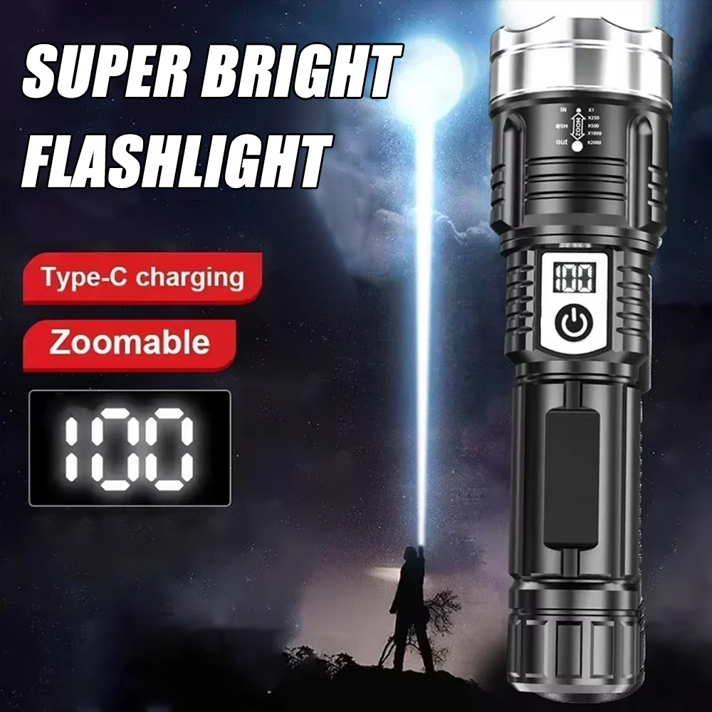 Super Bright LED Flashlight USB Rechargeable Torch Telescopic Zoom Powerful Handlight for Outdoor Explore Emergency Waterproof
