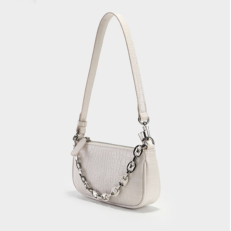 ¡Novedad de ! Bolso para debajo del brazo con cadena de cocodrilo a la , Bolso Baguette, bolso de hombro, bolso de para mujer: Blanco