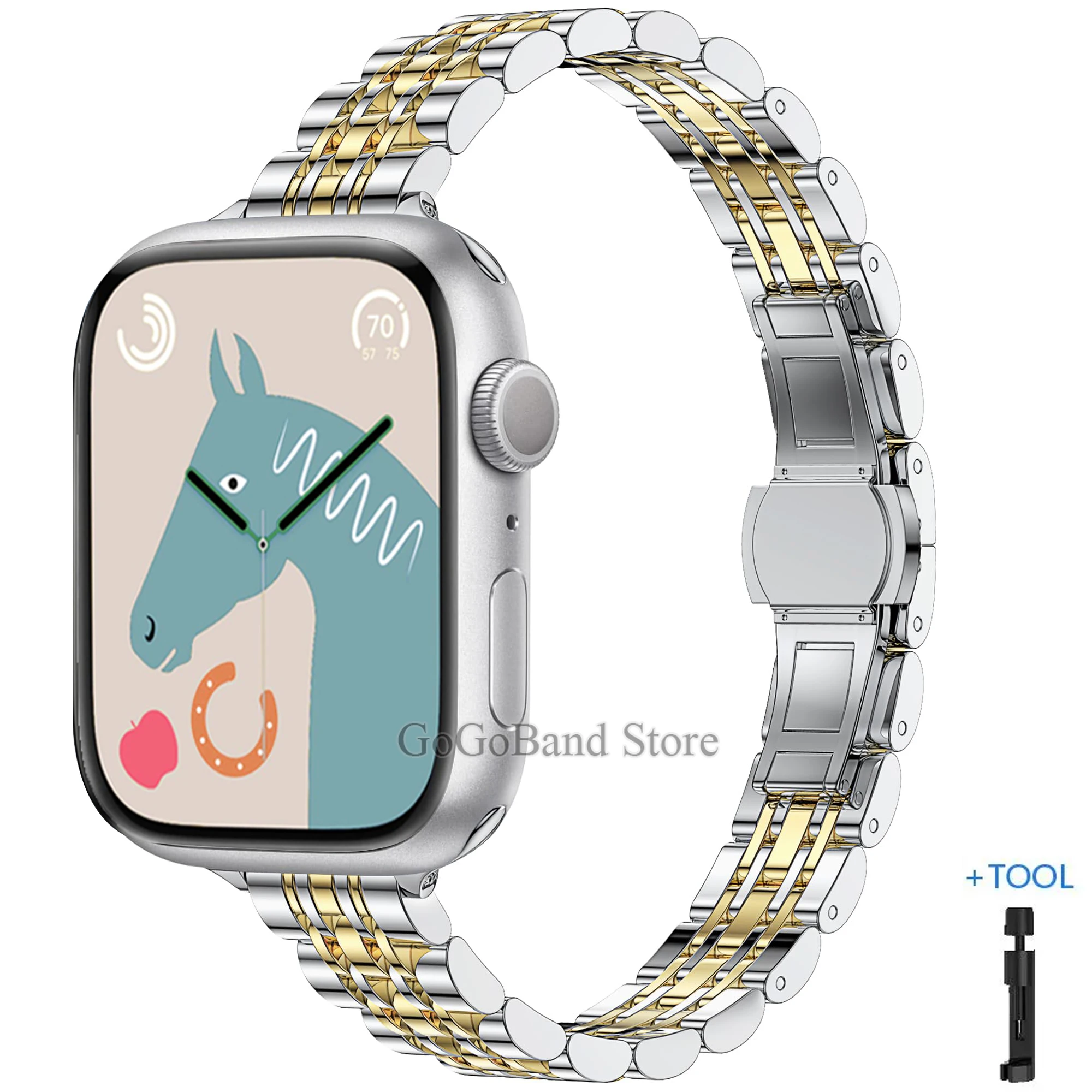 Rostfritt stålarmband för apple watch ultra 2 band 49mm 42mm 44mm metallarmband iwatch series 9 8 7 6 se 5 4 3 dam 45mm 41mm: Lutningsgrå / 14mm