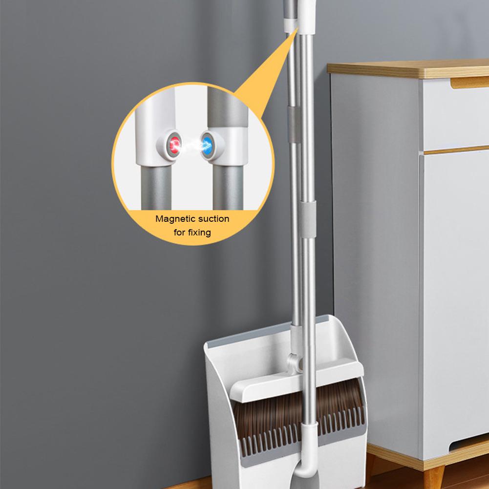 Magnetic Dustpan Set Upright Standing Dust Pan With Extendable Broomstick Cleaning Brush Broom Dustpan Set For Home