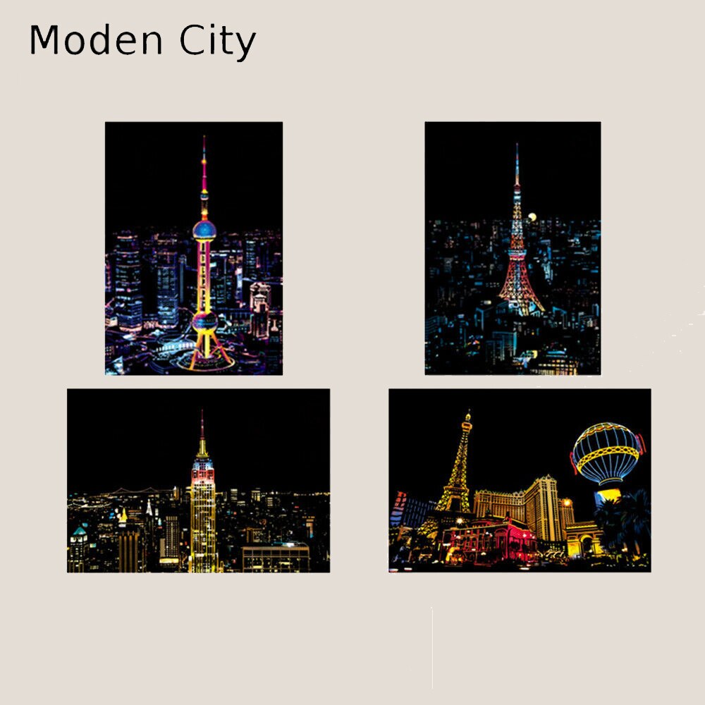 Adult Kids Scratch DIY Art Painting Paper With Drawing DIY Stick Kit: Blue