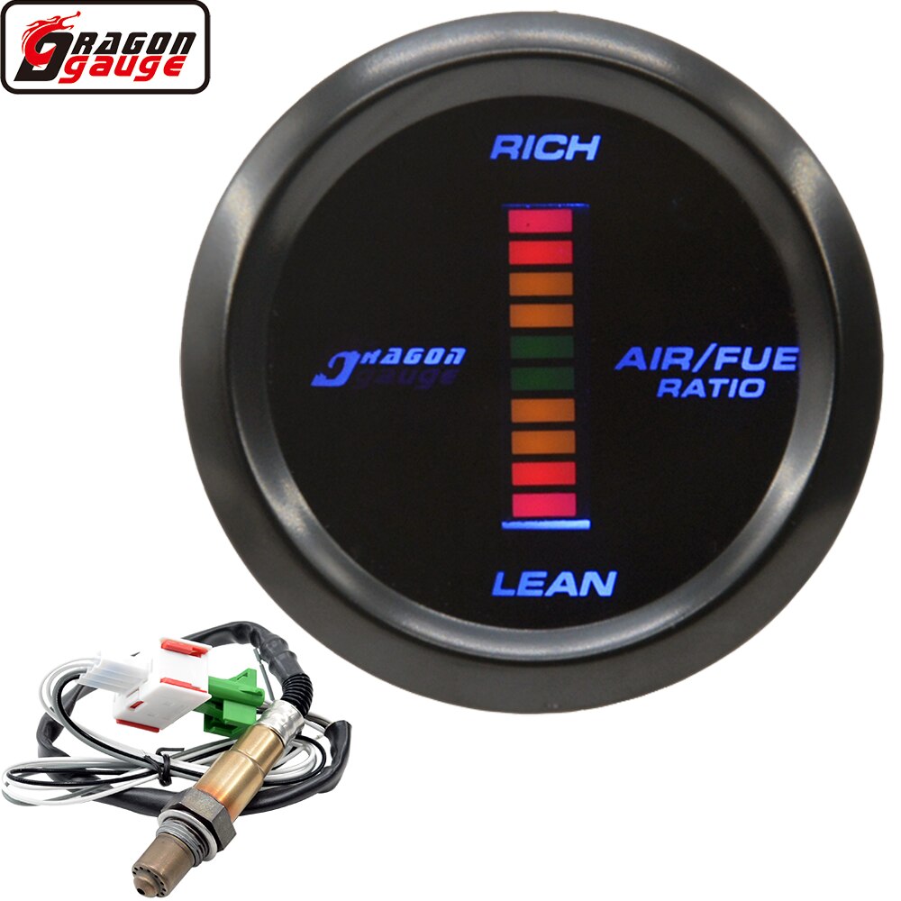 Dragon 52mm Auto Car Electronic Digital LED Engine Air Fuel Ratio Gauge Narrowband Oxygen Sensor Lean Rich Meter