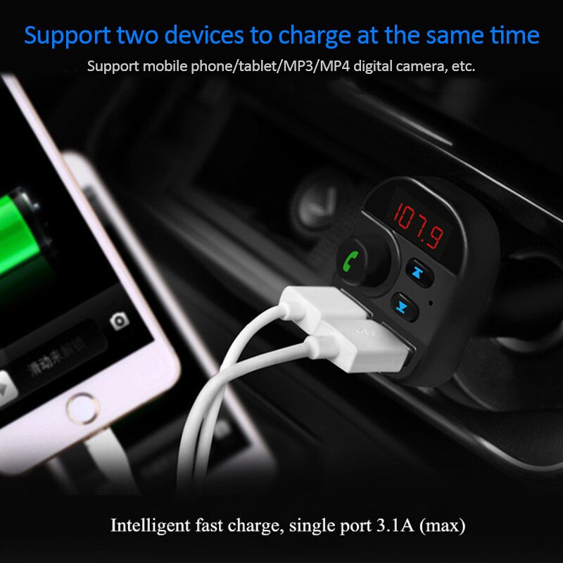 Auto Car Cigarette Lighter Car Handsfree Wireless Bluetooth 5.1 Kit FM Transmitter MP3 Player USB Charger Adapter