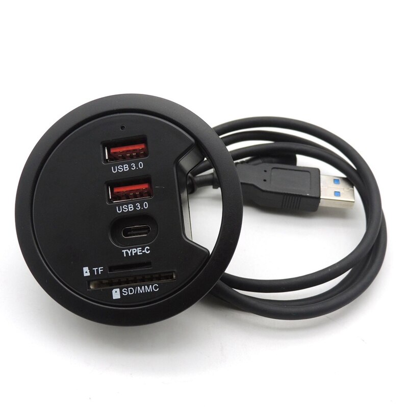 USB Hub USB3.0 Mount in Desk Multi Ports with SD/TF Headphone/Microphone Adapter for PC/Tablet Multi Splitter EU Plug