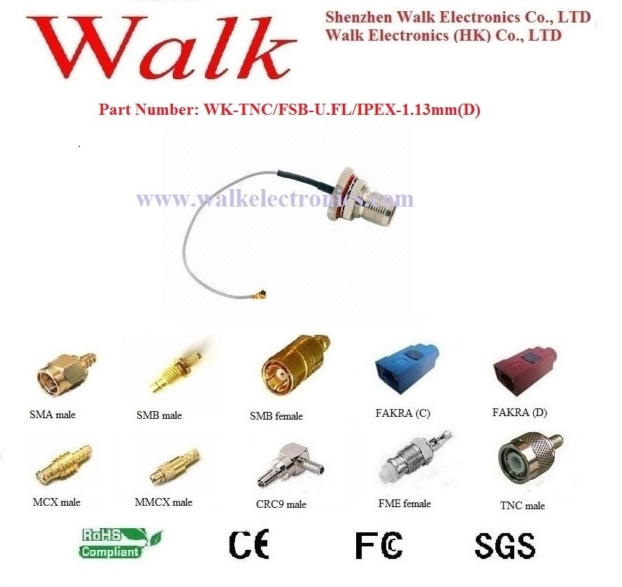 Tnc hun u .fl 1.13mm( d) kabel, tnc ipex kabel, u.fl kabel, tnc connector kabel samling