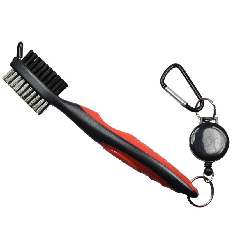 Golf Club Brush Groove Cleaner Met Intrekbare Zip-Lijn En Aluminium Karabijnhaak Cleaning Tools: red