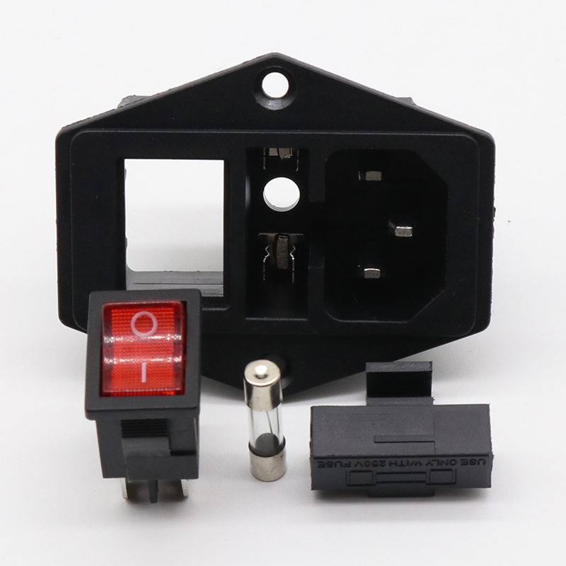 15A/250V 3pin AC power socket with Power Rocker Switch Fused