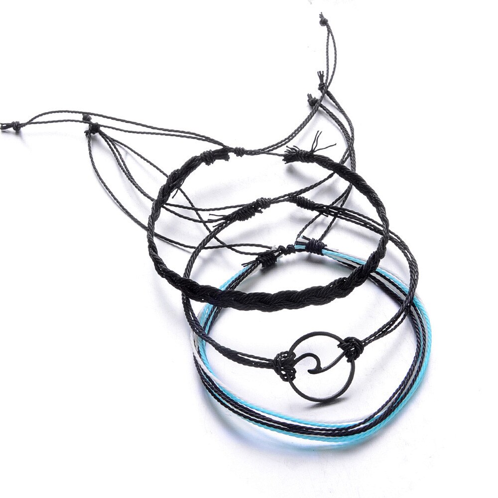 Tobilleras de ondas de plata Bohemia para mujer, 3 uds., joyería para el tobillo