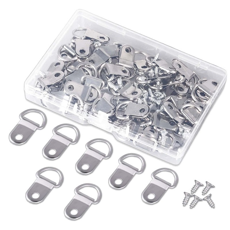 100Pcs Oil Painting Mirror Picture Frame Hanger, Round D Ring Buckle, Photo Wall Hook With Screws