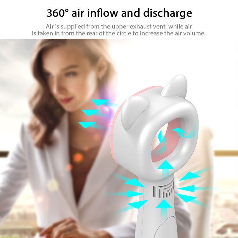Elektrische Bladeless Ventilator Draagbare Draadloze Usb Opladen Mini Draadloze Handheld Fan 360 Graden Geen Blad Handy Cooler 3 Modus