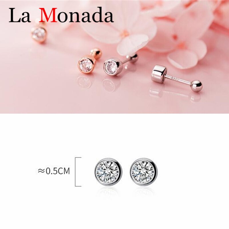 Stile giapponese Coreano Rotondo CZ Vite Indietro Orecchini Per Le Donne 925 Sterling Silver Uno Stile di Due Indossare Gioielli