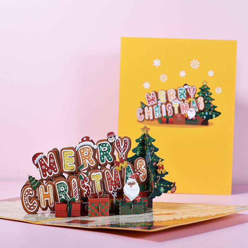 3D Pop Up Greeting Cards with Envelope Friend Family Blessing Postcard for Birthday Year Christmas Xmas Decoration