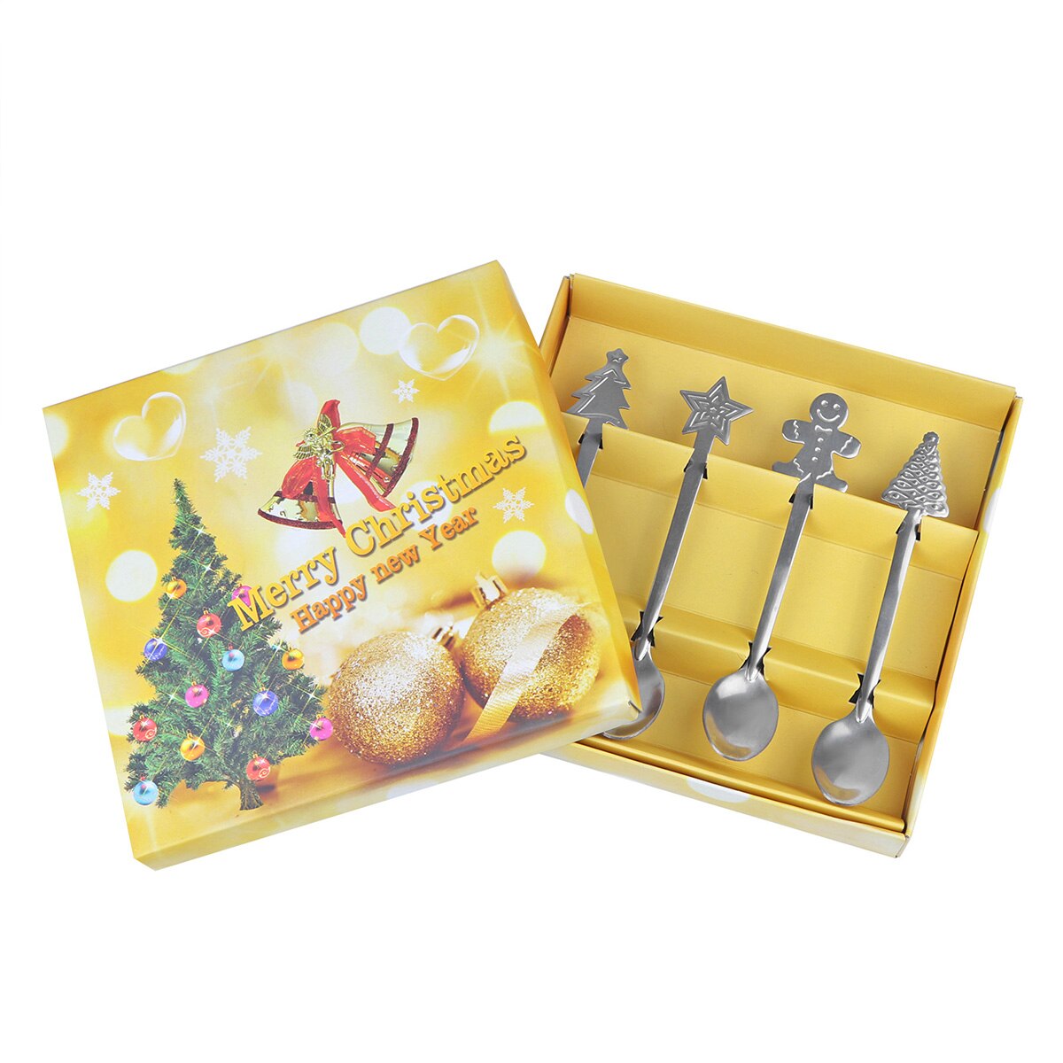 4 stks/set Rvs Koffie Lepel Kerst Koffie Lepels Voor Kid Drinken Thee Lepel Kerst Servies