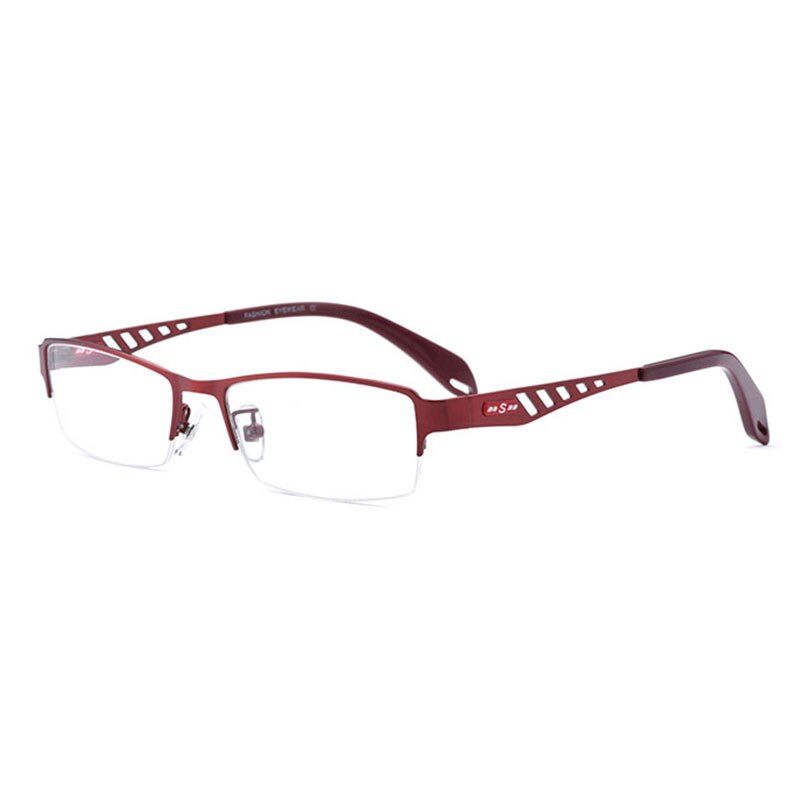 Montura de gafas a la para hombre, gafas ópticas semimontura de aleación para hombre, gafas graduadas de media llanta: Rojo
