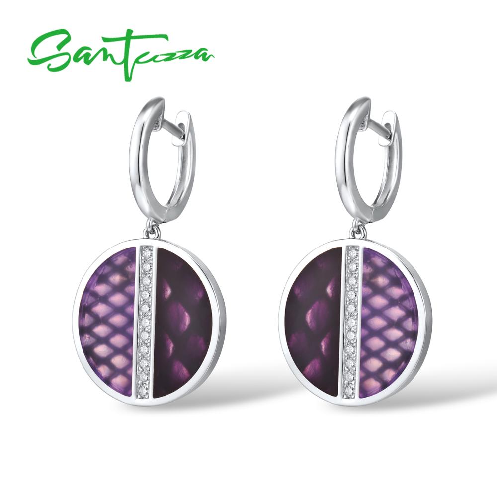 SANTUZZA argent ensemble de bijoux pour les femmes 925 en argent Sterling Chic violet cercle boucles d'oreilles goutte ensemble de bagues Fine bijoux à la main émail