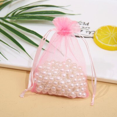 50 stücke Schmuck Taschen 7*9cm Organza Schmuck Verpackung Tasche Ohrring Halsketten Armbänder Halter Beutel Hochzeit Schmuck beutel: Rosa