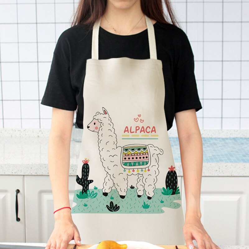 1pc Cute Alpaca llama Printed Apron Cotton Linen Sleeveless Aprons Household Cooking Baking Waist Bib Kitchen Pinafore 53*65cm