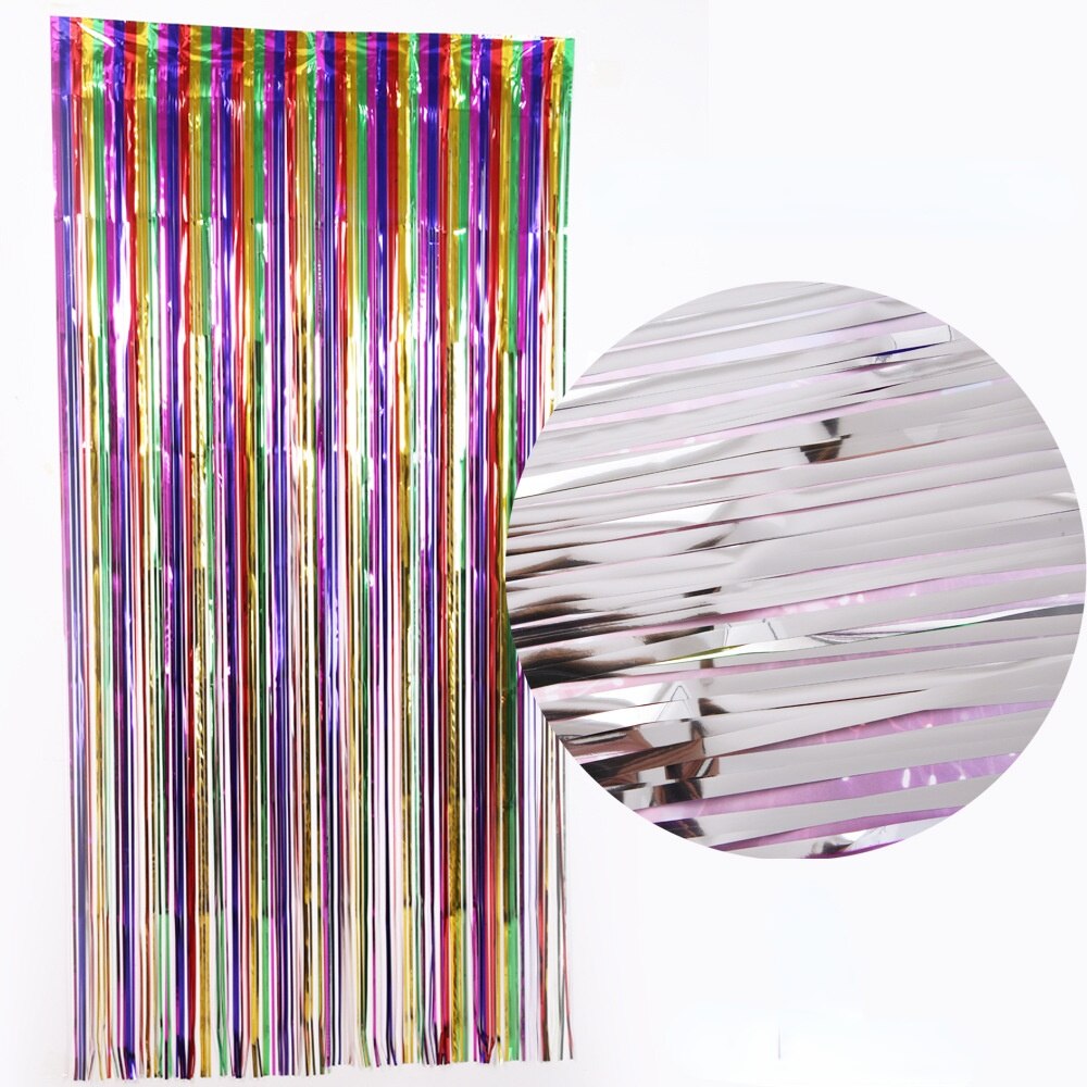 2x1m Christmas Party Backdrop Curtains Rain Tinsel Fringe Foil Curtain Birthday Party Photo Props Wedding Anniversary Decoration