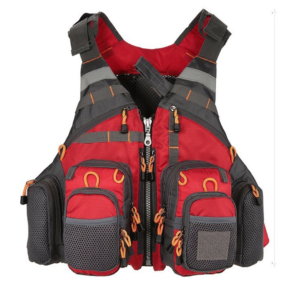 Waterproof fishing life jacket, outdoor sports life vest, multi-pocket buoyancy life jacket, swimming safety jacket: Red