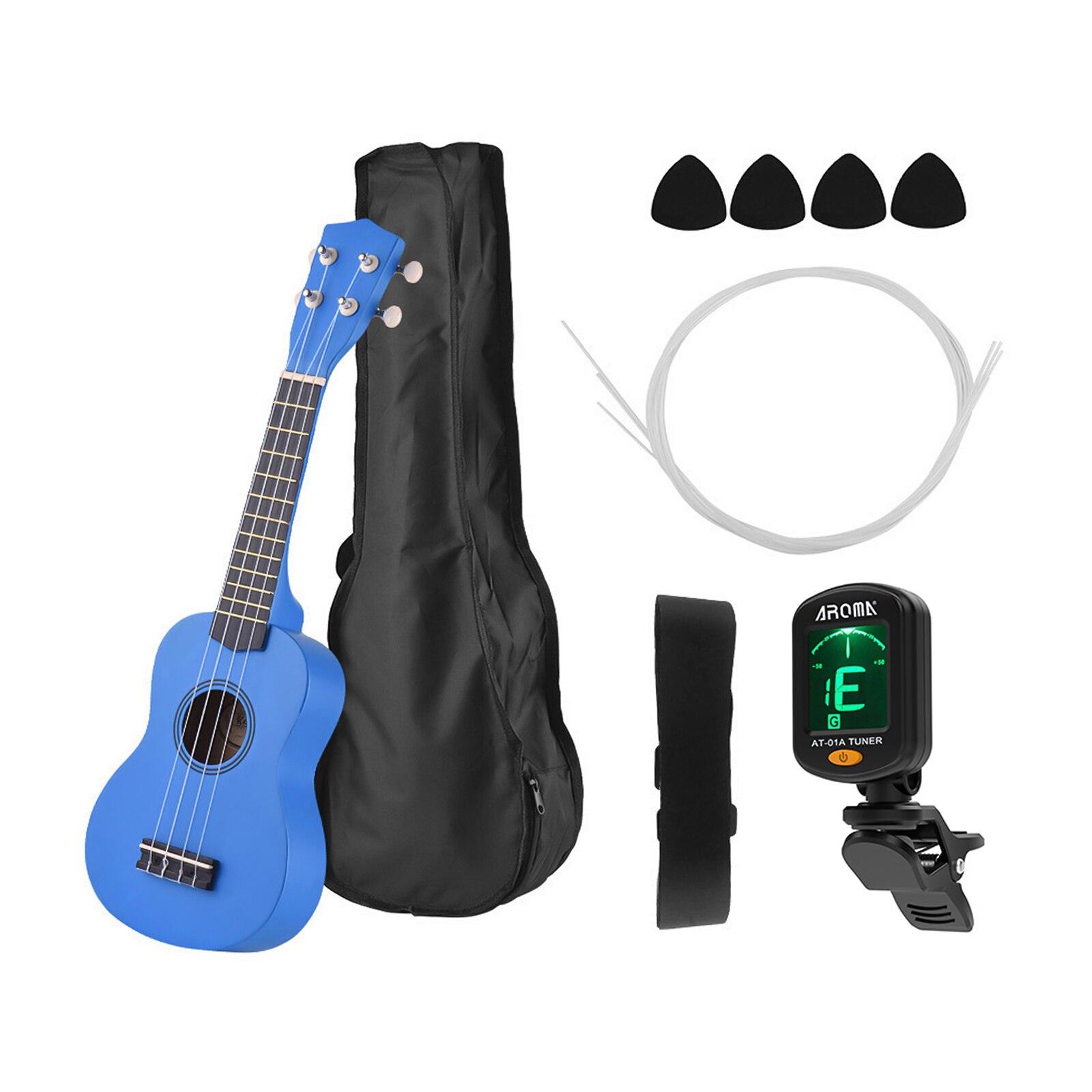 Ukelele Soprano acústico de 21 pulgadas, Kit de Ukelele de tilo de 21 pulgadas y Bolsa, correa de cuerdas, sintonizador, instrumento Musical: 21inch Ukulele SetB
