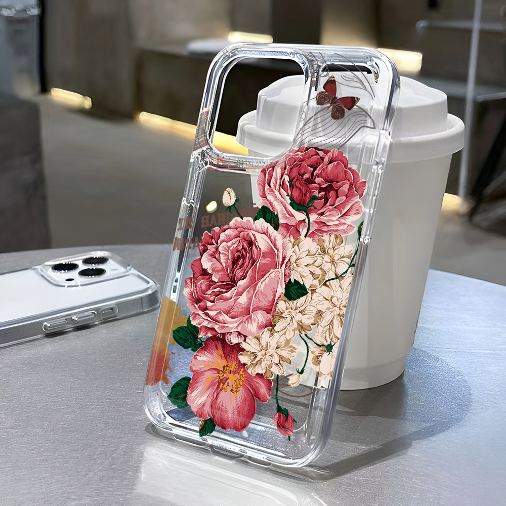 Funda de teléfono transparente con flores de lujo para Apple iPhone 16 15 14 13 12 11 Pro Max SE , funda trasera dura transparente