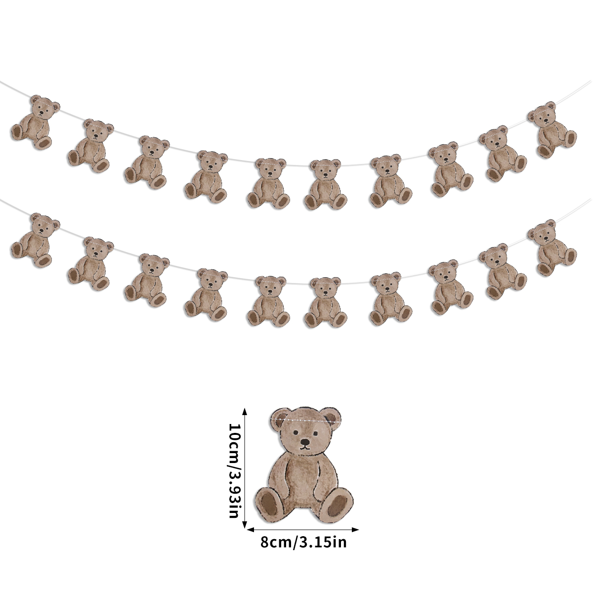 Cute bear Happy Birthday paper Banner Cartoon bear Garland flag wall hanging Bear Themed baby shower kids Birthday Party Decor: Fluorescence Yellow