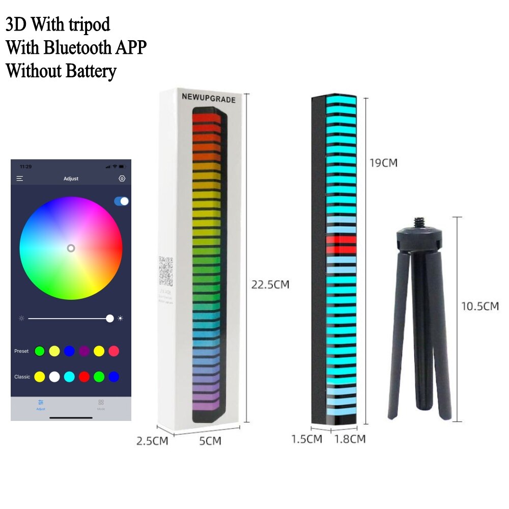 3D 40LED Voice APP Control Stereo Music Spectrum LED Light Audio Level Indicator Amplifier VU Meter Car Player Atmosphere Lamps: 3D APP No Battery