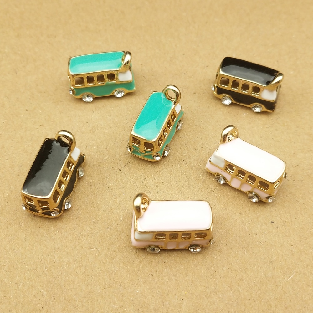 10pcs 11x19mm bus charm enamel charms for jewelry making and crafting charm bracelet pendant