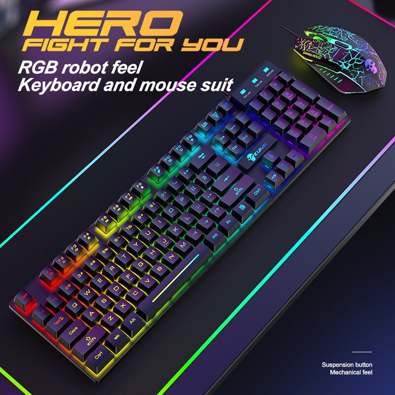 Gaming Keyboard Mouse Wired Combo Kit 104 Key With RGB Backlight Mechanical Feeling Keyboard Gamer Ergonomic Mause For PC Laptop