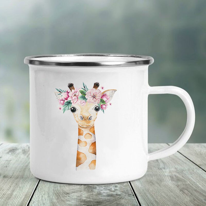 Søtt dyr bokstavtrykk krus glass kaffe te kopp drikker dessert frokost melk kopp emalje krus håndtak drinkware: Xh1981-a015wh-8