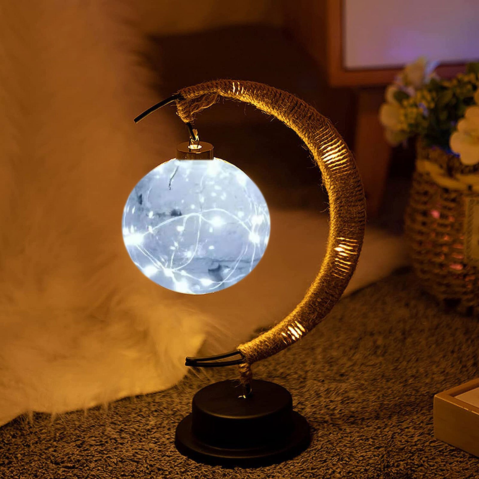 Enchanted Lunar Lamp Hanging Memorial Moon LED Moon Lamp Ball Night Light with Stand Crescent Bedroom Table Kids: D