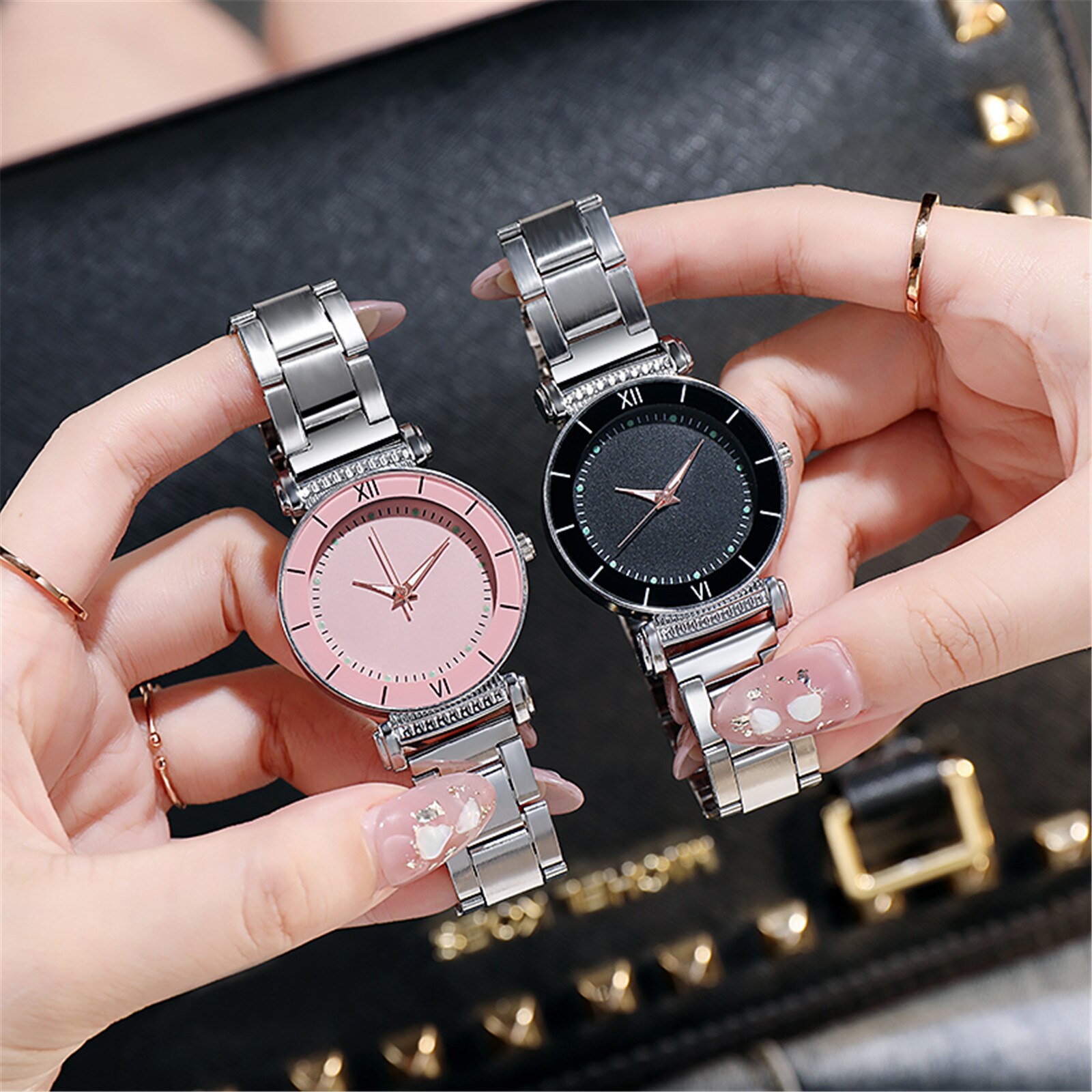 Reloj de gama alta para mujer, relojes de lujo con decoración de vestidos, reloj de cuarzo con esfera de acero inoxidable, reloj informal, reloj femenino #25