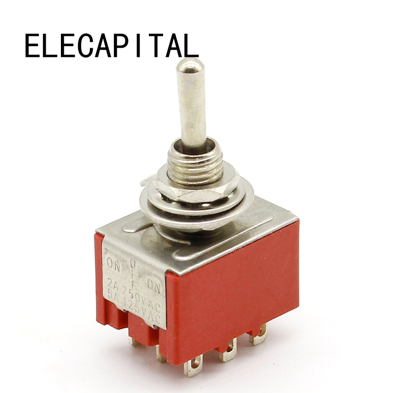 1 pcs Red 9 Pin ON-OFF-ON 3 Position Mini Toggle Switch AC 6A/125V 3A/250V