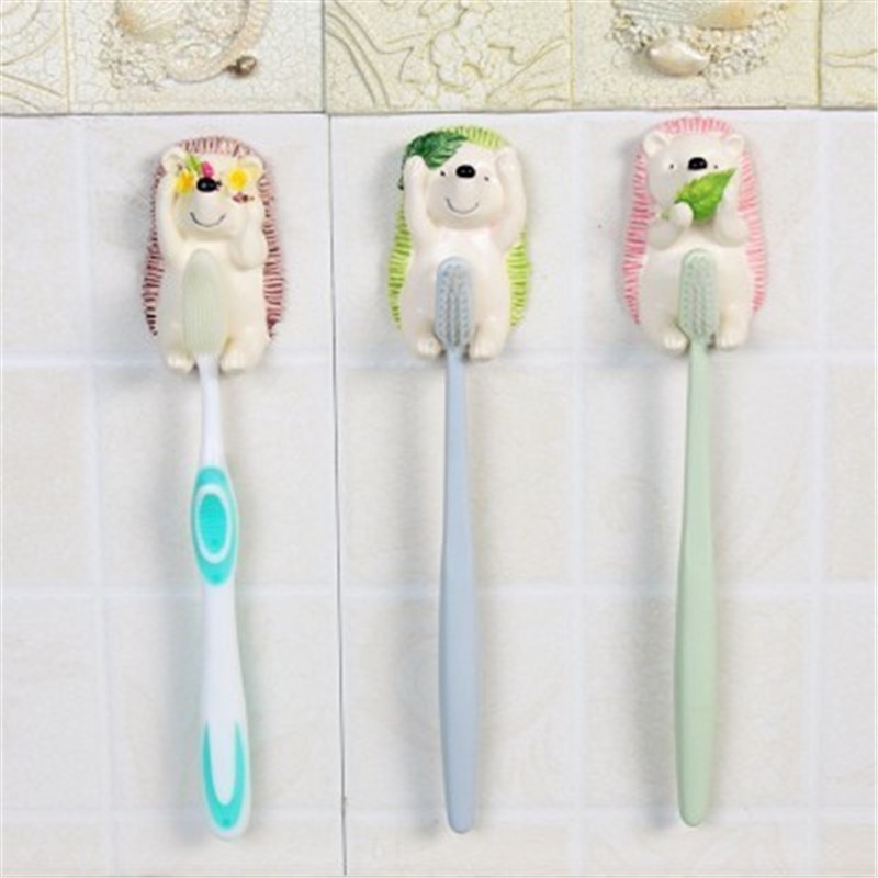 Kawaii pindsvin tandbørsteholder vægmonteret badeværelse håndklædestativ vask kuglebøjle hjemmestik krog harpiks opbevaringsstativ