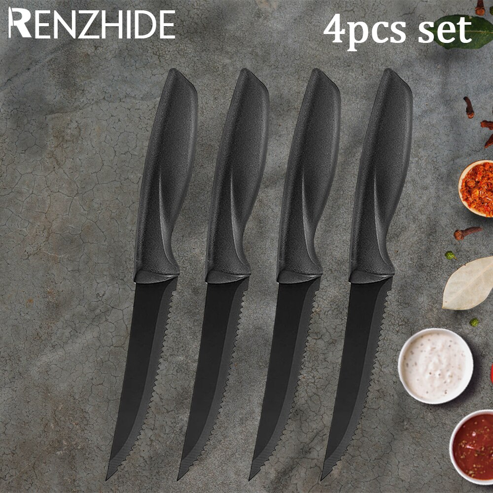 RZD cuchillo para carne de 4,5 pulgadas, juego de cubiertos de acero inoxidable para Chef, filo dentado, herramienta de vajilla para comida occidental: B 4PCS SET