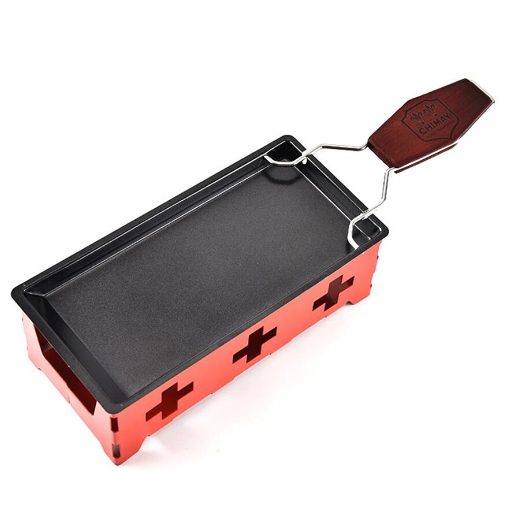 1 sett jern-metall ikke-pinne ost raclette grillplate med massivt trehåndtak rektangulært bakeware kjøkkenapparat 10370e